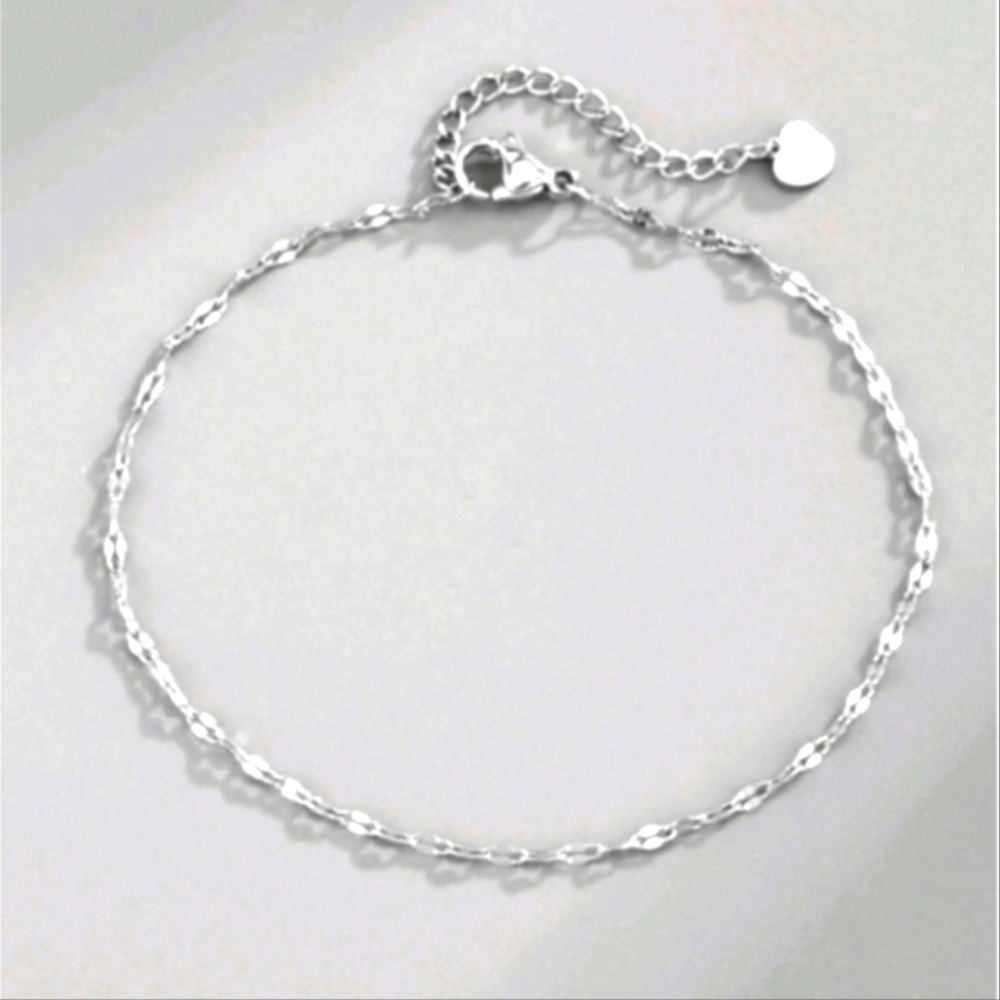 Silver Stainless Steel Anklet with Heart Charm Silvery Color Anklets